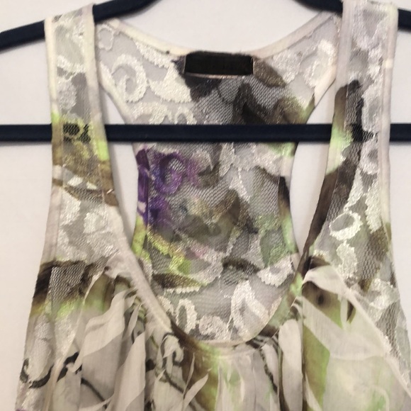 Crimson Ivy Floral High/Low Beaded Racerback Tank Top Blouse Size Small - Picture 2 of 12